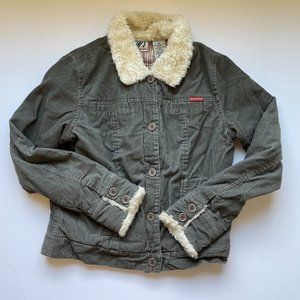 Roxy Jean Denim Jacket Fur Lined Army Green Size Large